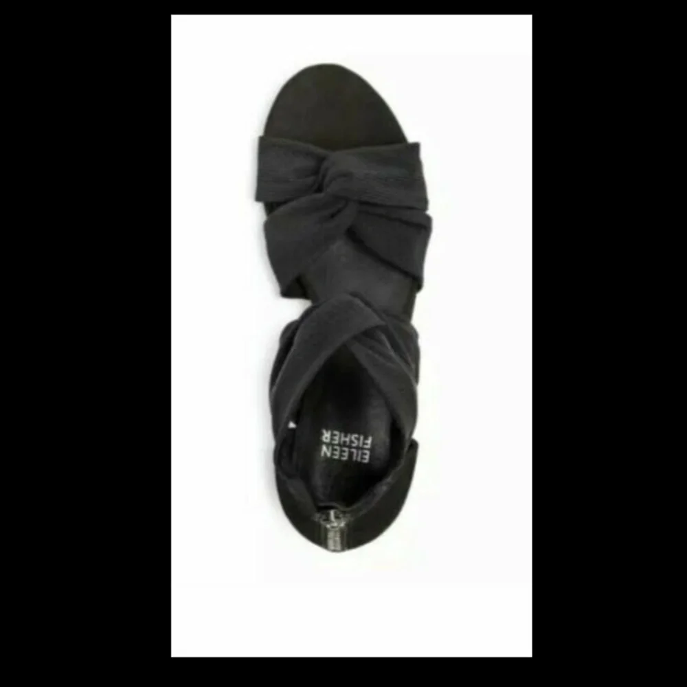 $195 Eileen Fisher Joy Twist Strappy Heeled Sandals in Black [SZ 5.5 ]‎